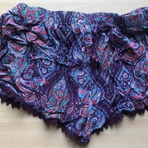 Billabong - Love To Lounge Elastic Waist Shorts - Purple & Paisley - Women 8-10 - Picture 4 of 7